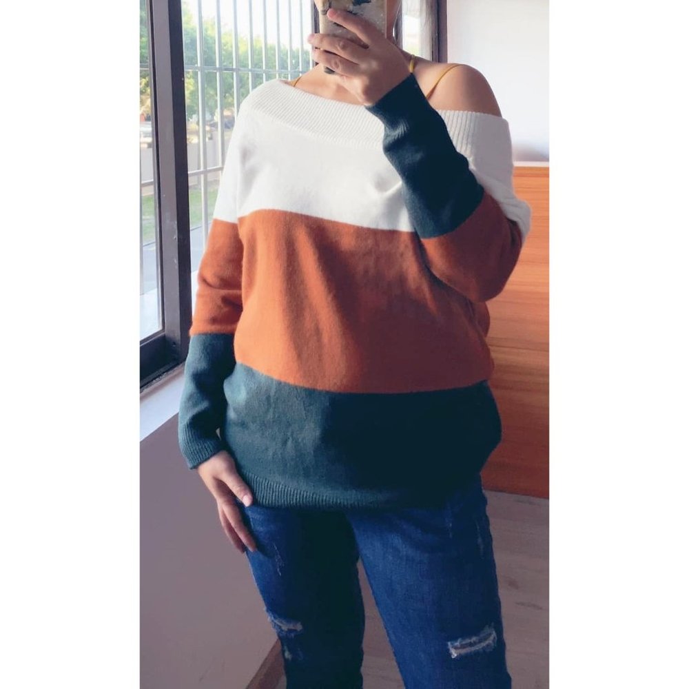 Shirley & Stone Color Block Off The Shoulder Sweater - Picture 1 of 7